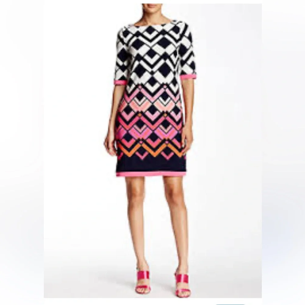 Eliza J shift dress Geometric, 3/4 sleeves, preppy, Excellent condition - Picture 2 of 9